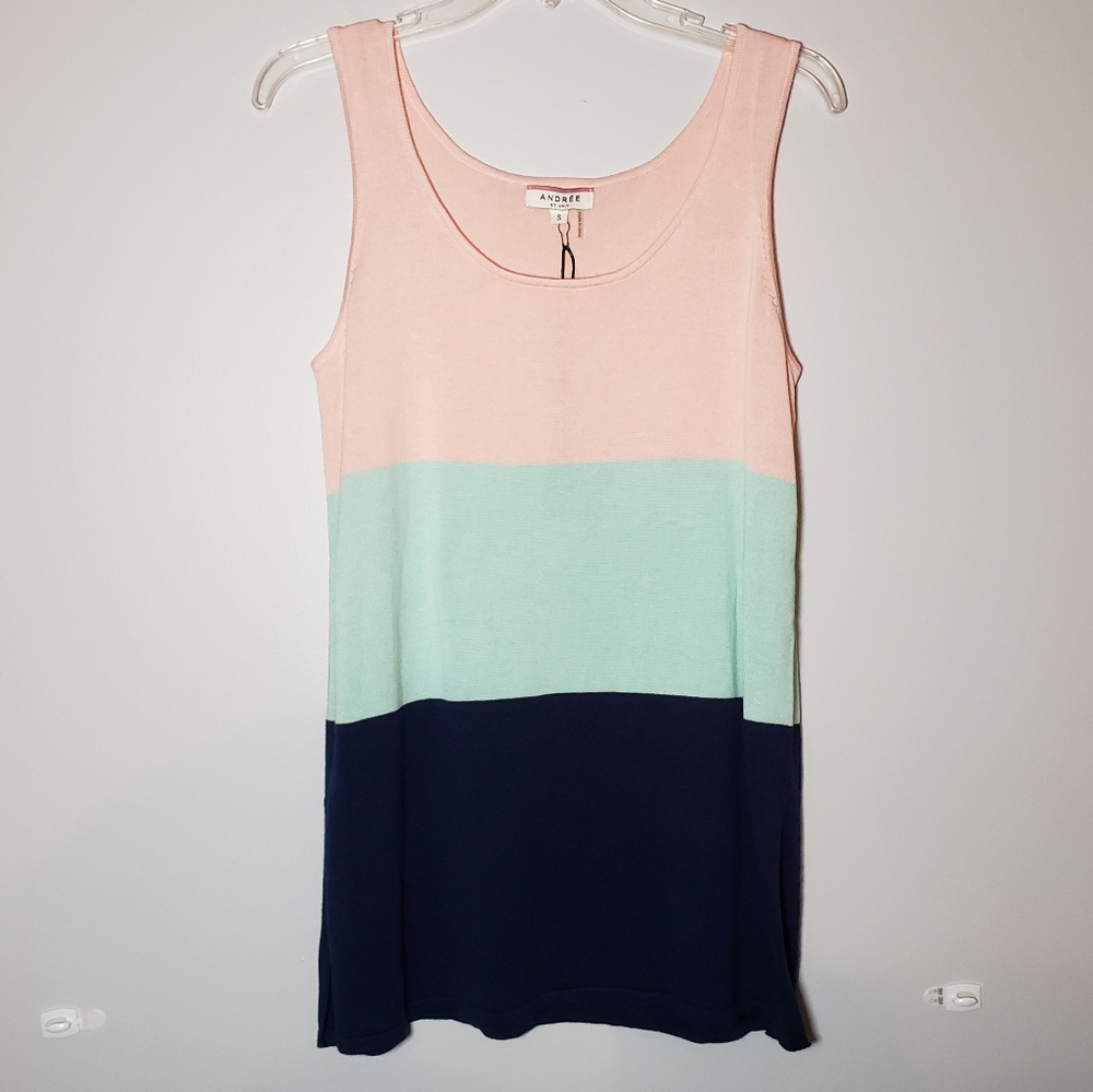 NWT Andree Knit Pastel Color Block Tunic Tank sz S